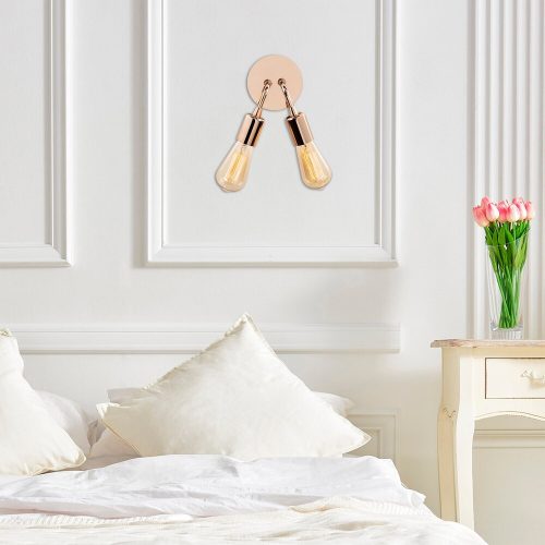 Modern Copper Wall Lamp, 14 cm Diameter, 20 cm Height | Metal Body, 2 x E27 Socket, IP20 | Stylish & Glamorous Lighting for Home Decor