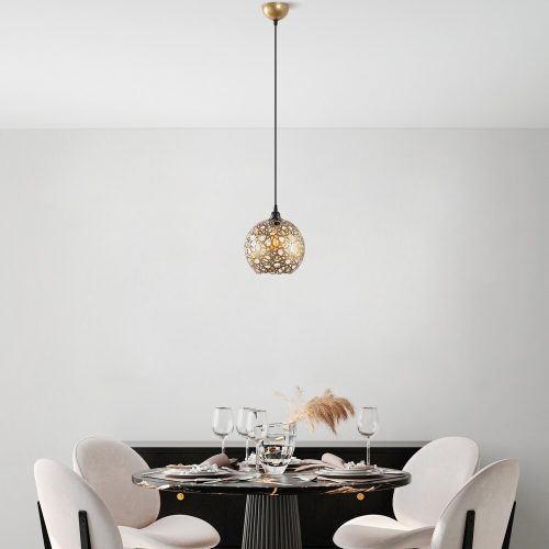 Elegant Gold Chandelier, Adjustable Height 39-119 cm, Metal Body, Ø25 cm, E27 Socket (Max 40W), Stylish Lighting for Modern Spaces, IP20 Rated