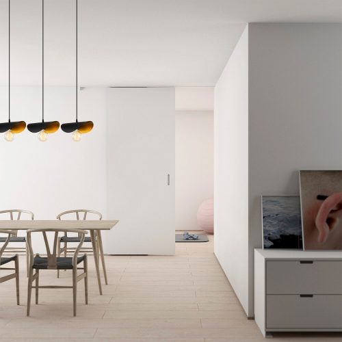 Modern Industrial Chandelier, Black & Gold, 80 x 17 cm | Metal Body, Height 106 cm, 3 x E27 Socket | Stylish Lighting for Home & Office Spaces