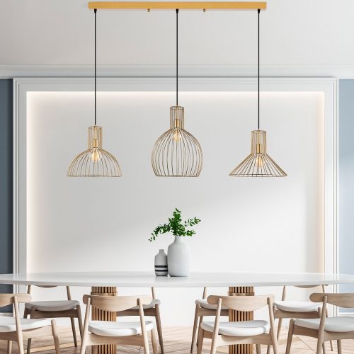Elegant Gold Chandelier, Adjustable Height 70-124 cm, Metal Body, 3 x E27 Sockets, 148 x 38 x 124 cm | Perfect for Modern Living Spaces, Stylish Lighting Solution