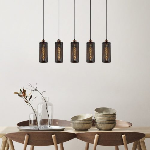 Modern Industrial Chandelier, Black & Bronze, 80 x 10 cm, Height 116 cm, Adjustable, 5 x E27 Max 40W, Stylish Lighting for Home & Office