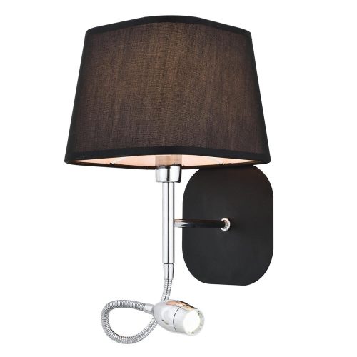 Modern Wall Lamp, Black & Silver, 51 cm Height | Metal Body, Fabric Cap, E14 Socket Max 40W | Stylish Industrial & Scandinavian Design for Home Decor