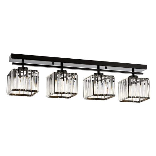 Modern Glam Chandelier, Black & Bronze, 80 x 15 x 22 cm | Metal Body, Crystal Cap, 4 x E27 Max 40W | Perfect for Hotels & Elegant Spaces