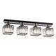 Modern Glam Chandelier, Black & Bronze, 80 x 15 x 22 cm | Metal Body, Crystal Cap, 4 x E27 Max 40W | Perfect for Hotels & Elegant Spaces