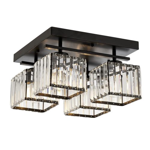 Elegant Vintage Chandelier, Black Metal Body, 22 cm Height, 40 cm Width | 4 x E27 Max 40W | Glamorous Design for Modern Homes & Hotels