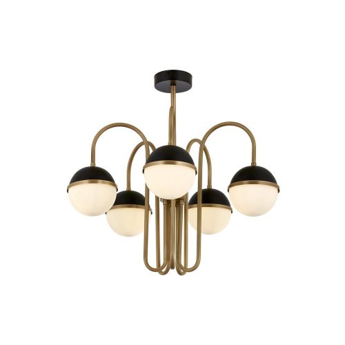 Modern Chandelier with Metal Body & Glass Cap, 70 cm Height, 60 cm Diameter | 5 x E27 Max 40W | Black & Vintage Colors, Glam & Scandinavian Design