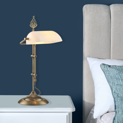 Stylish Table Lamp with Metal Body & Glass Cap, 56 cm Height, 30 cm Width | 2m Cable, E27 Socket, White & Vintage Colors | Perfect for Modern & Traditional Décor