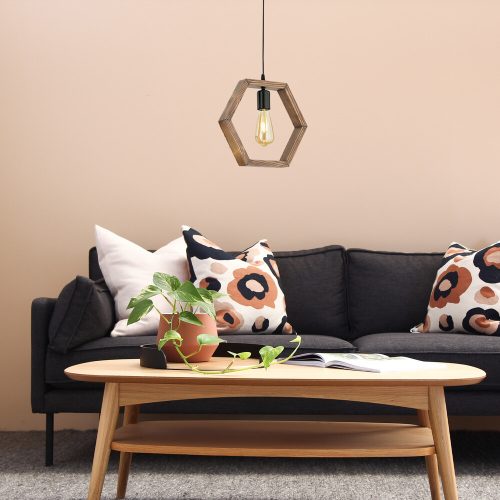 Industrial Chandelier, Adjustable Height 30-70 cm, 25 cm Size, 100% Hornbeam & Metal, E27 Max 40W, Walnut & Black | Stylish Lighting for Modern Spaces