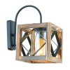 Stylish Wall Lamp, 30 cm Height, Walnut & Black, E27 Max 40W | 100% FIR TREE & Metal Frame | Modern Cubism/Surrealism Design for Rustic Spaces