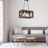 Elegant Rustic Chandelier, 100% Hornbeam & Metal, Adjustable Height 70 cm, 45 x 25 cm, E27 Max 40W, Walnut & Black | Perfect for Modern Spaces