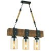 Nostalgic Rustic Chandelier, 70 cm Height, Walnut & Black, Adjustable E27 Socket (Max 40W) | 100% FIR TREE & Metal Frame | Elegant Lighting for Home