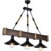 Industrial Chandelier, Adjustable Height 75 cm, Walnut & Black, 70 x 20 cm | 100% Hornbeam & Metal Frame | E27 Max 40W | Stylish Lighting for Modern Spaces