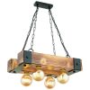 Rustic Chandelier, 100% Hornbeam & Metal, Adjustable Height 70 cm, 50 x 30 cm, E27 Max 40W, Walnut & Black | Elegant Lighting for Modern Spaces