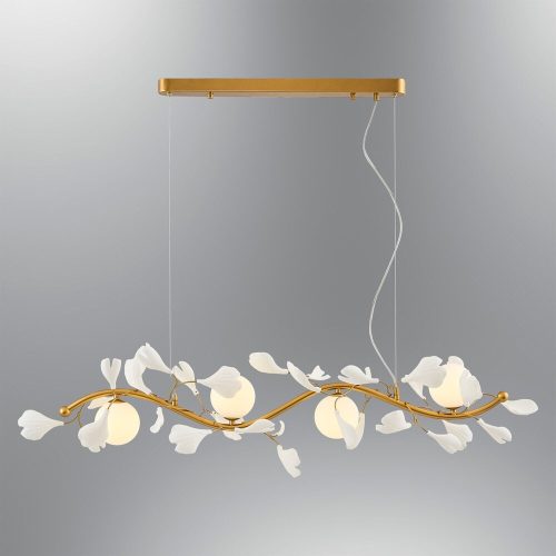 Elegant Gold & White Chandelier, Metal Body with Opal Glass Cap, 115 x 32 x 12 cm | 4 x 5W G9 Sockets | Perfect for Modern Living Spaces