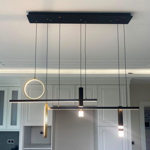 Elegant Black & Gold Chandelier, 115 cm Wide, 120 cm High | Metal Body, Acrylic, 65W LED, 3000K, Assembled | Perfect for Modern Living Spaces
