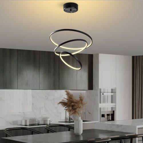 Elegant Black Chandelier, Metal Body, 50 cm Width x 80 cm Height | SMD LED 28W 3000K | Stylish Lighting for Modern Home Decor & Ambiance