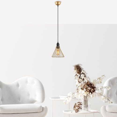 Glamorous Shiny Gold Chandelier, Metal Body, Adjustable Height, 20 x 20 x 124 cm | E27 Socket, Max 40W | Elegant Lighting for Modern Spaces, IP20