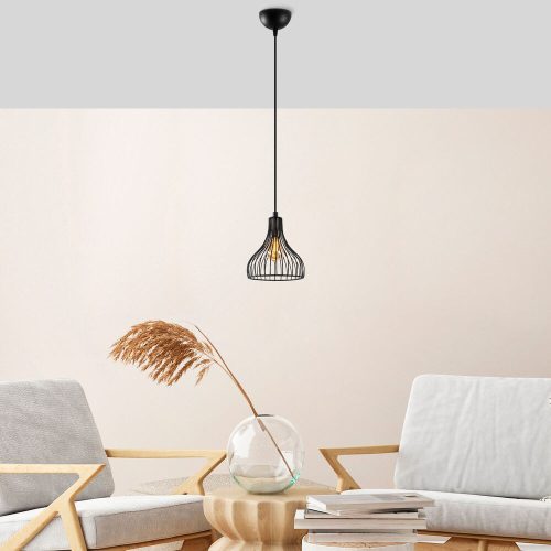 Industrial Chandelier with Metal Body, Black & Antique Finish, 20 x 20 x 117 cm | Adjustable Height, E27 Socket, Perfect for Modern Spaces
