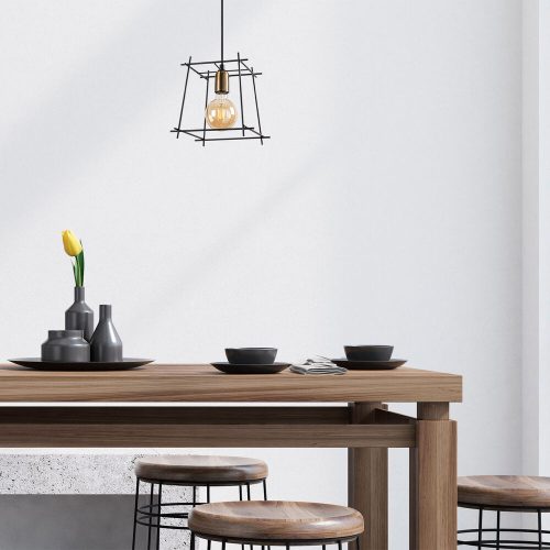 Industrial Chandelier with Metal Body, Adjustable Height 32-122 cm, Black & Antique Finish, E27 Socket, 90 cm Cable, Perfect for Modern Spaces