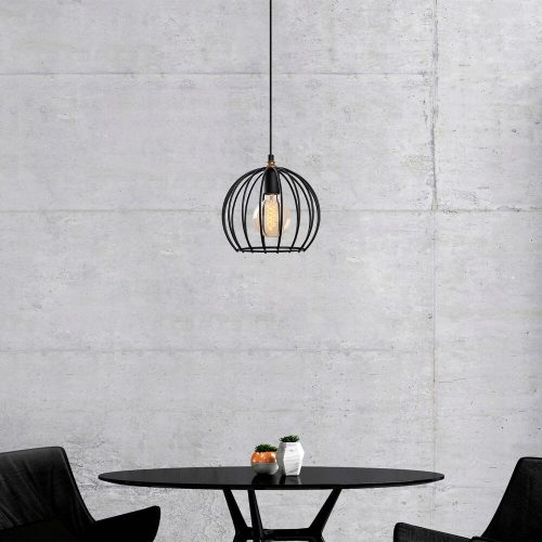 Modern Industrial Chandelier, Black & Gold, Adjustable Height 36-116 cm, Metal Body, E27 Socket, 25 cm Diameter, Stylish Lighting for Home & Office