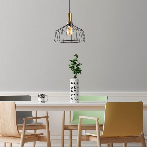 Modern Industrial Chandelier, Black & Antique Finish, 34x34 cm, Height Adjustable 44-134 cm, E27 Socket, Stylish Metal Design for Glamorous Spaces