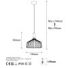 Modern Industrial Chandelier, Black & Antique Finish, 34x34 cm, Height Adjustable 44-134 cm, E27 Socket, Stylish Metal Design for Glamorous Spaces