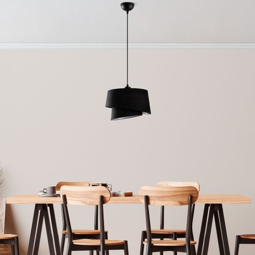 Elegant Black Chandelier, Adjustable Height 30-120 cm, Metal Body, Fabric Cap, Ø32 & Ø22, E27 Socket, Perfect for Modern Living Spaces, IP20
