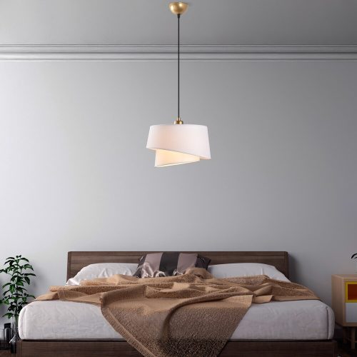 Opviq, 942FLG1671, Elegant white chandelier, adjustable height 30-120 cm, metal body, fabric cap, Ø32 and Ø22, E27 socket, perfect for modern home decoration, IP20 rating