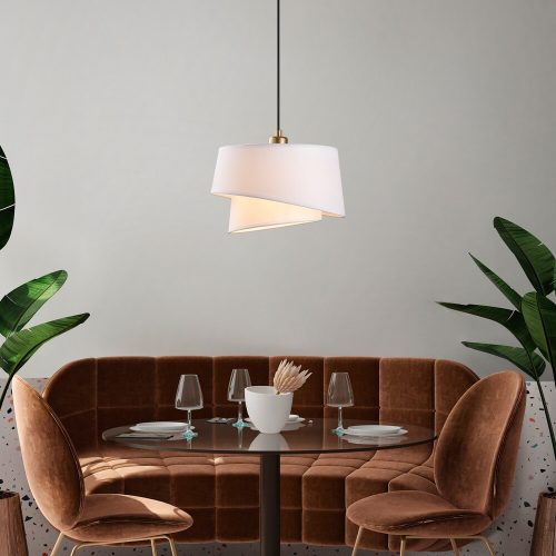 Opviq, 942FLG1671, Elegant white chandelier, adjustable height 30-120 cm, metal body, fabric cap, Ø32 and Ø22, E27 socket, perfect for modern home decoration, IP20 rating