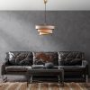 Opviq, 942FLG1674, Elegant Light Brown Chandelier, Adjustable Height 30-120 cm, Metal Body, Fabric Cap, Ø40/32/22 | Perfect for Modern Living Spaces, Stylish & Functional Design