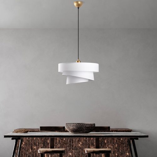 Opviq, 942FLG1675, Elegant Adjustable Chandelier, Metal Body with Fabric Cap, White Finish, 30-120 cm Height, Ø40/32/22 Caps, Perfect for Modern Living Spaces, IP20