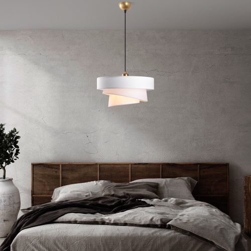 Opviq, 942FLG1675, Elegant, adjustable chandelier, metal body with fabric cap, white finish, 30-120 cm high, Ø40/32/22 caps, perfect for modern living spaces, IP20