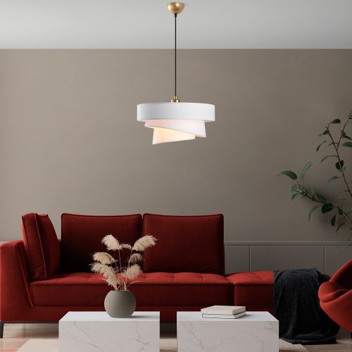 Opviq, 942FLG1675, Elegant, adjustable chandelier, metal body with fabric cap, white finish, 30-120 cm high, Ø40/32/22 caps, perfect for modern living spaces, IP20