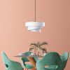 Opviq, 942FLG1675, Elegant Adjustable Chandelier, Metal Body with Fabric Cap, White Finish, 30-120 cm Height, Ø40/32/22 Caps, Perfect for Modern Living Spaces, IP20