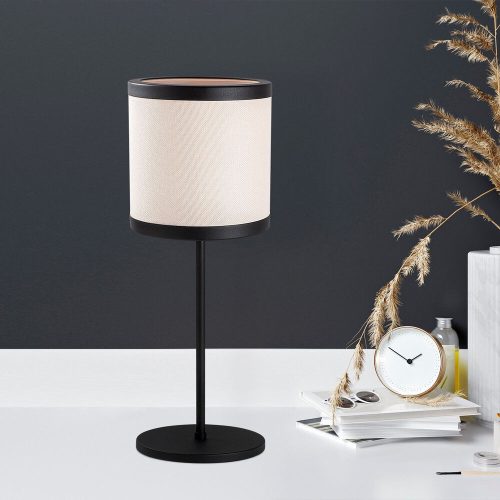 Modern Table Lamp, Black & White, 18 x 18 x 52 cm | Metal Body, Fabric Cap (18 cm) | E27 Socket, Max 40W | Stylish Scandinavian Design for Home & Office