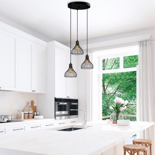 Industrial Chandelier, Black & Antique Finish, 44 x 44 x 117 cm | Metal Body, Adjustable Height, 3 x E27 Socket | Perfect for Modern Home Decor