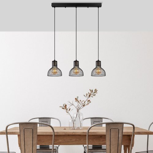 Industrial Chandelier, Black & Antique Finish, 70 x 17 x 114 cm | Metal Body, Adjustable Height, 3 x E27 Socket, Perfect for Modern Spaces