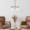 Modern Industrial Chandelier, Black & Cream, Adjustable Height 52 x 15 x 36-76 cm | Metal Body, Glass Cap, 2 x E14 Socket | Stylish Lighting for Home Decor