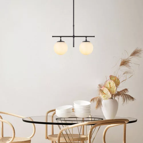 Opviq, 942FLG1230, Modern industrial chandelier, black-cream, adjustable height 52 x 15 x 36-76 cm | Metal housing, glass cap | Stylish lighting for home decoration