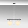 Modern Industrial Chandelier, Black & Cream, Adjustable Height 52 x 15 x 36-76 cm | Metal Body, Glass Cap, 2 x E14 Socket | Stylish Lighting for Home Decor
