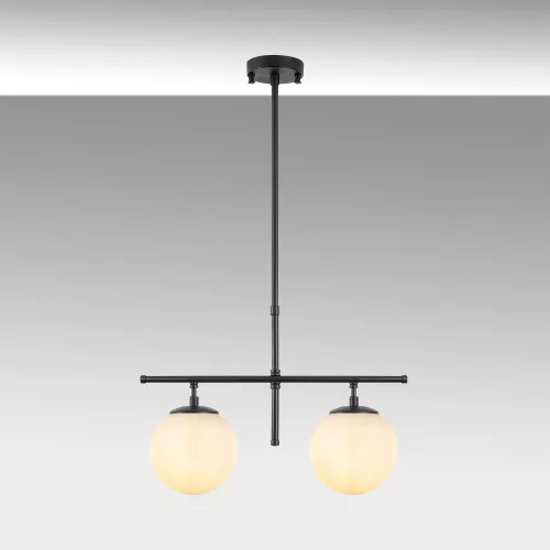 Opviq, 942FLG1230, Modern industrial chandelier, black-cream, adjustable height 52 x 15 x 36-76 cm | Metal housing, glass cap | Stylish lighting for home decoration
