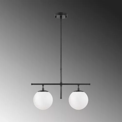 Opviq, 942FLG1230, Modern industrial chandelier, black-cream, adjustable height 52 x 15 x 36-76 cm | Metal housing, glass cap | Stylish lighting for home decoration