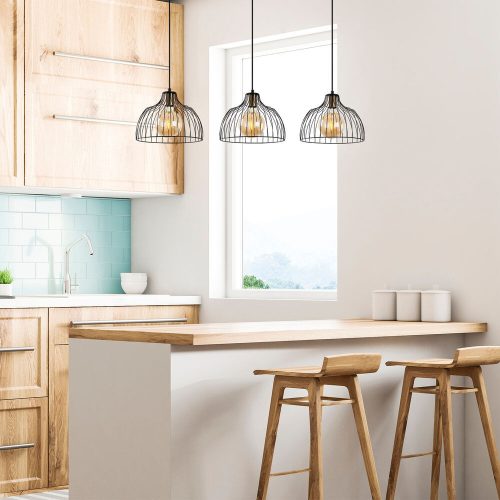 Industrial Chandelier with Metal Body, Adjustable Height 101 x 28 x 46-126 cm, Black & Antique Finish, 3 x E27 Socket, Perfect for Modern Spaces