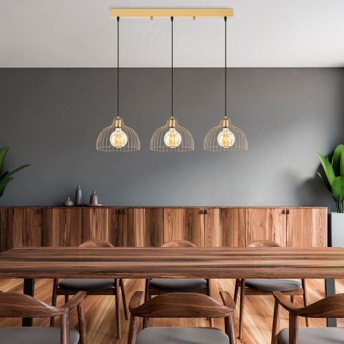 Elegant Shiny Gold Chandelier, Metal Body, Adjustable Height, 101 x 28 x 126 cm | 3 x E27 Max 40W | Modern Glam Design for Home & Office