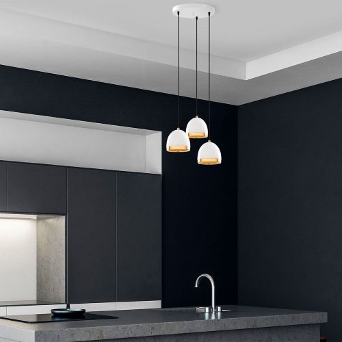 Elegant White & Gold Chandelier, 35 x 35 x 110 cm | Metal Body, Adjustable Height, 3 x E27 Socket | Modern Scandinavian Design for Home & Office