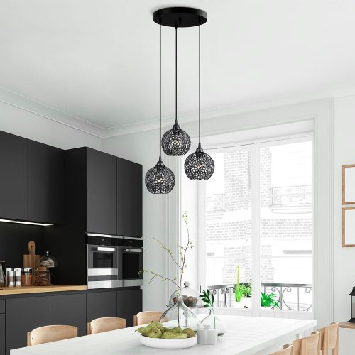 Modern Black Chandelier, Metal Body, 40 x 40 x 113 cm | Adjustable Height, 3 x E27 Socket, IP20 | Stylish Industrial Design for Home & Office