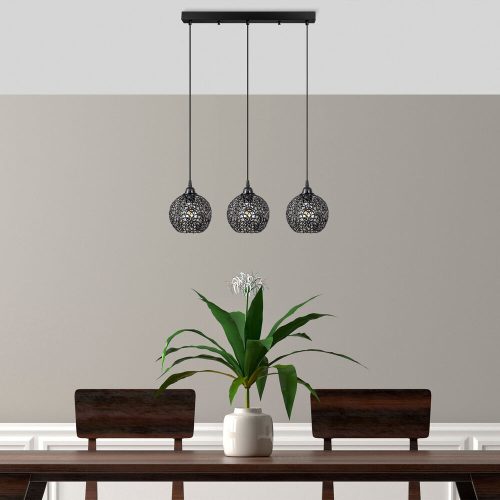 Modern Black Chandelier, Metal Body, Adjustable Height, 69 x 17 x 113 cm | 3 x E27 Socket, IP20 | Stylish Industrial Design for Home & Office
