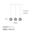 Modern Black Chandelier, Metal Body, Adjustable Height, 69 x 17 x 113 cm | 3 x E27 Socket, IP20 | Stylish Industrial Design for Home & Office