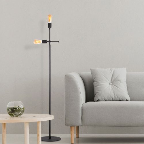 Modern Industrial Floor Lamp, Black Metal Body, 30 x 30 x 160 cm | 2 x E27 Socket, 40W Max, 200 cm Cable | Stylish Lighting for Home & Office