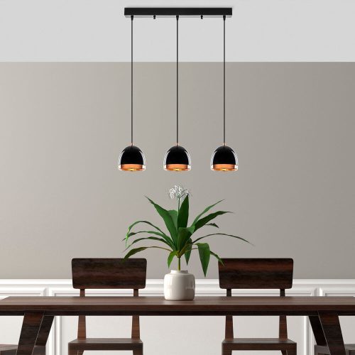 Elegant Black & Gold Chandelier, Metal Body, Adjustable Height, 62 x 17 x 110 cm | 3 x E27 Socket, Modern Industrial Design for Home & Office